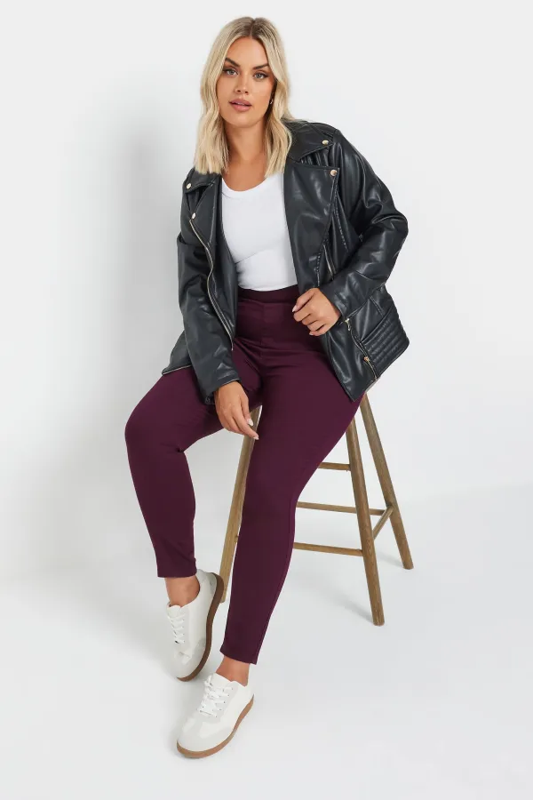 YOURS Curve Burgundy Red Stretch Pull On GRACE Jeggings