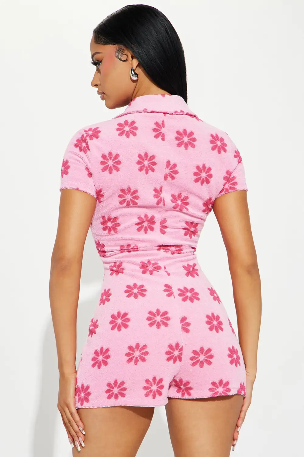 Flower Fields Terry Cloth Romper - Pink/combo