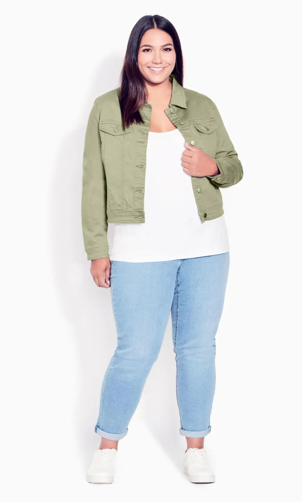 Evans Khaki Green Cropped Denim Jacket