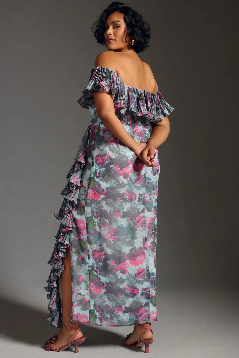 Hutch Off-The-Shoulder Ruffled Column Dress