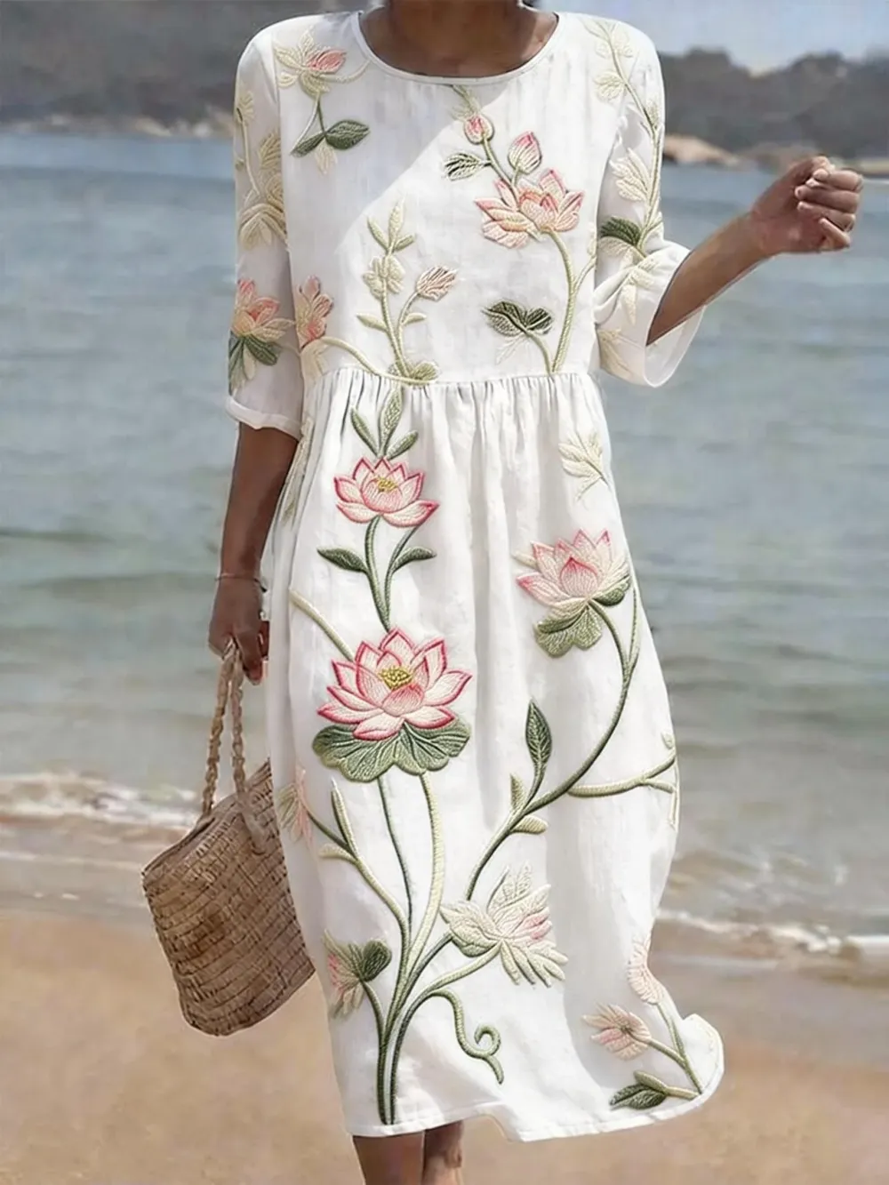 Women's Casual Floral Print Round Neck Dress