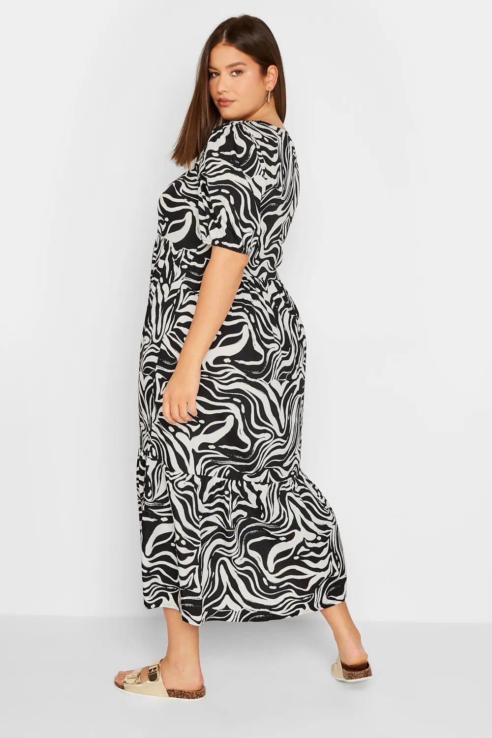 LTS Tall Black Marble Print Midi Dress