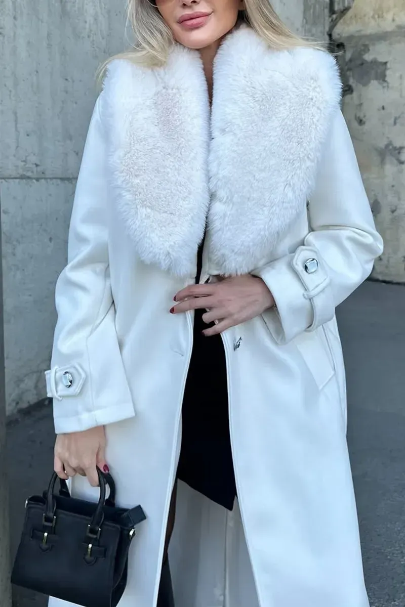 Women's Fashion Warm Fur Lapel Long Woolen Coat