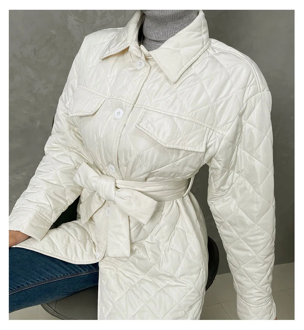 Solid Front Tie Puffer Coat