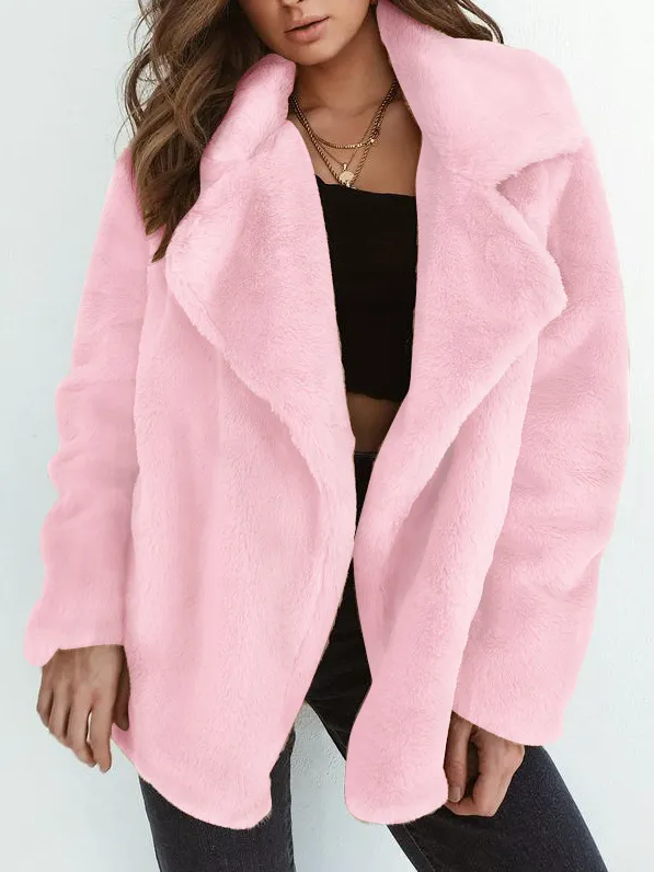 Cozy notched collar oversize fake fur coat