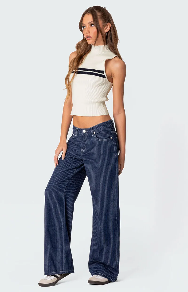 Edikted Pinstripe Low Rise Jeans