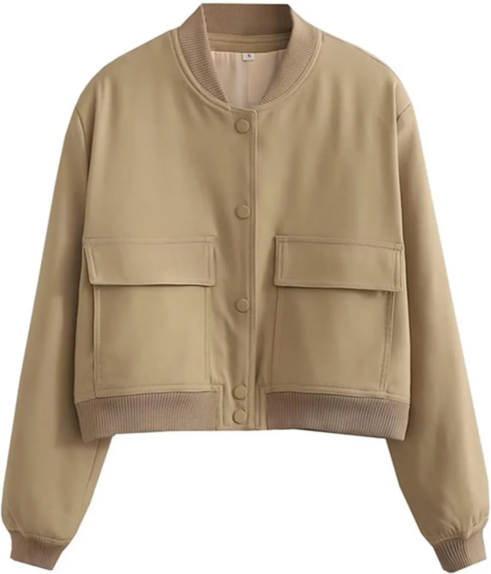 Womens Cropped Bomber Jacket Button Down Varsity Jackets Shackets With Pockets