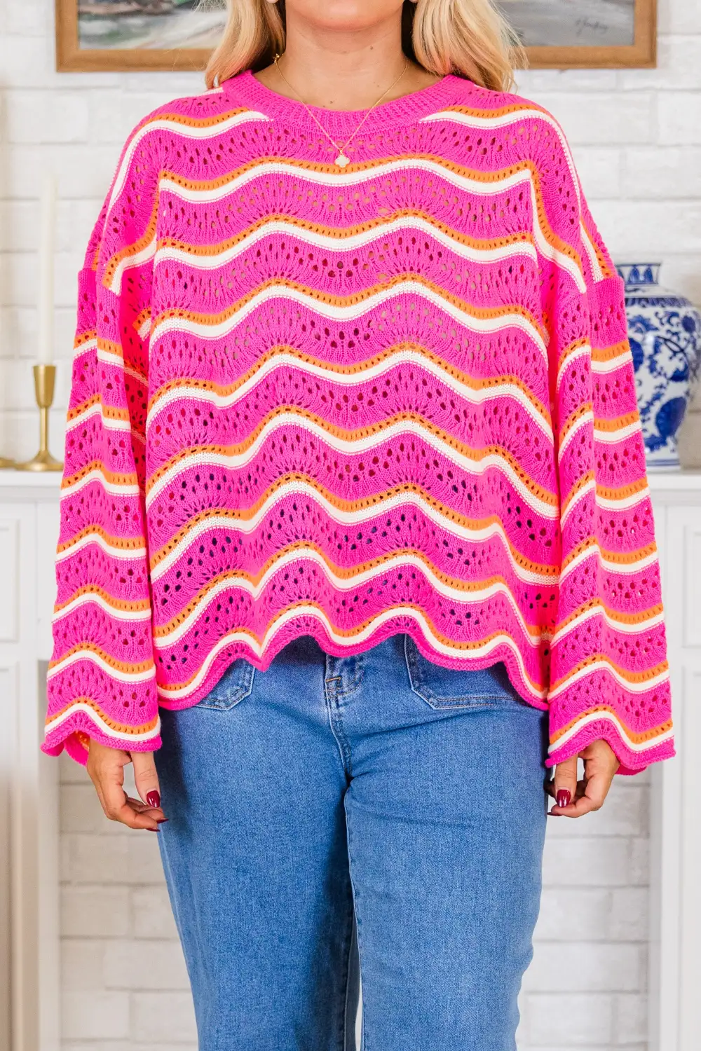 Wavy Comfort Sweater, Pink