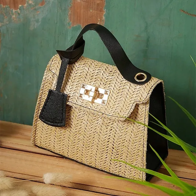 Fashion Women Straw Woven Shoulder Crossbody Messenger Bag Casual Ladies Summer Beach Vacation Chain Small Handbags Flap Purse