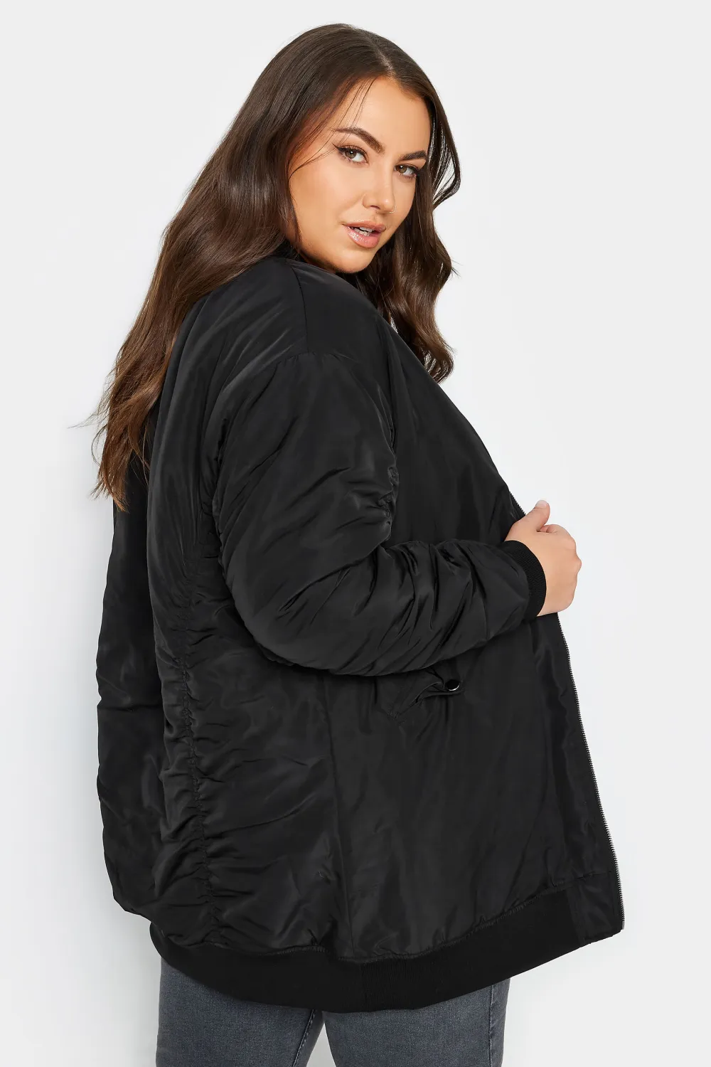 YOURS Curve Black Longline Bomber Jacket