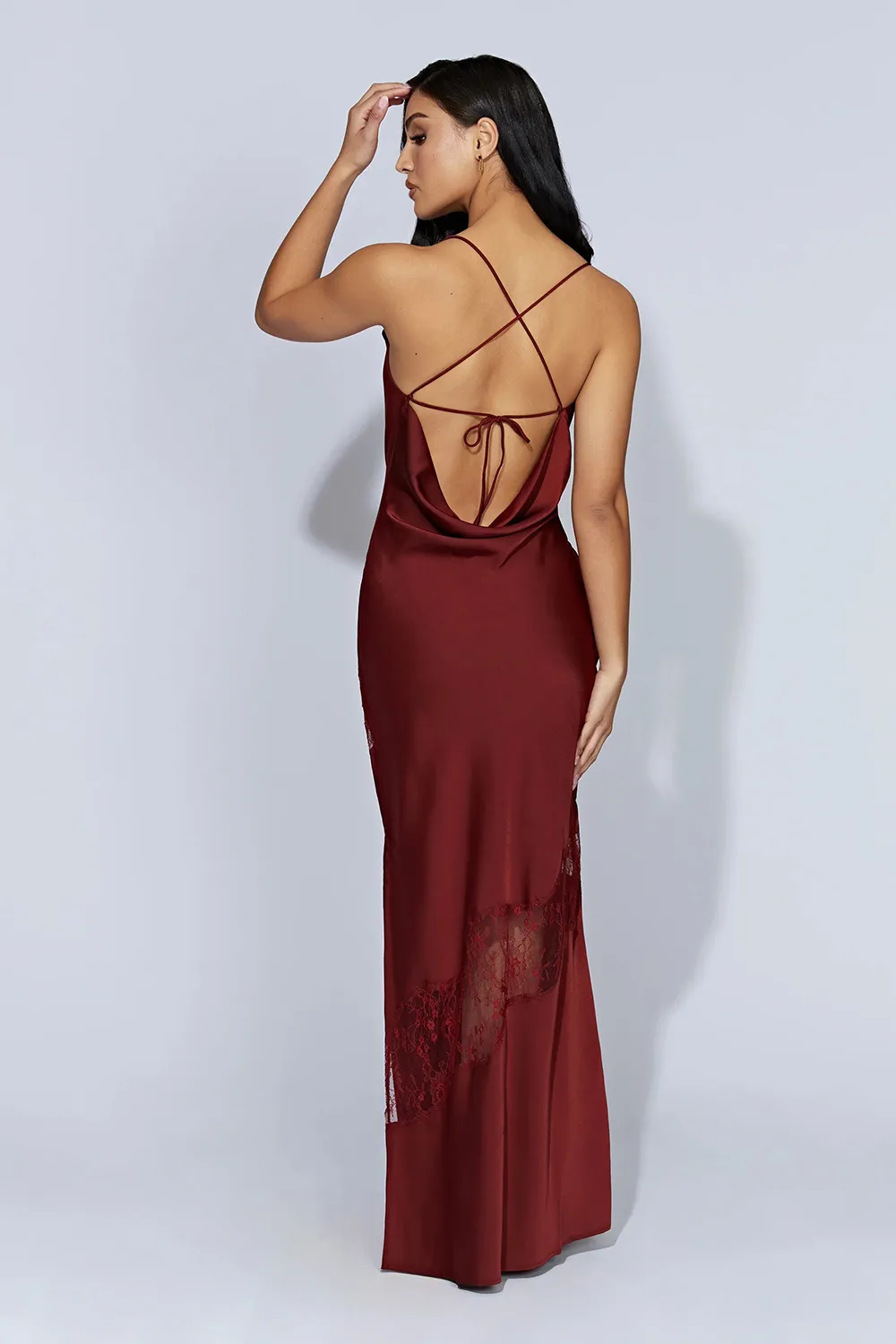 Lace Detail Satin Maxi Dress