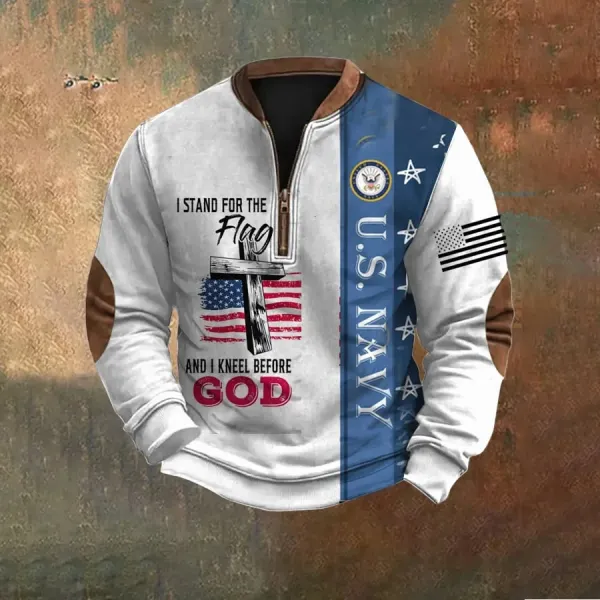 Men's Retro Rugby Design Henley Neck Sweatshirt