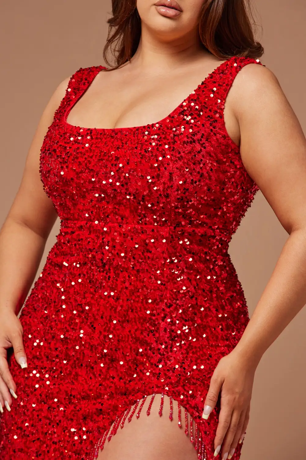 Lana Embellished Sequin Gown - Red