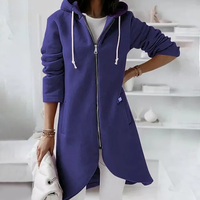 Women's Zip Hoodie Sweatshirt Fleece Sports Streetwear Pullover Pocket Drawstring Zip Up Black Pink Red Solid Color Street Casual Hoodie Long Sleeve Top Fleece lined Micro-elastic Fall & Winter