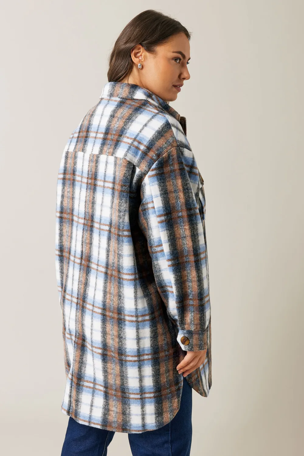 Evans Blue & Brown Check Midi Shacket