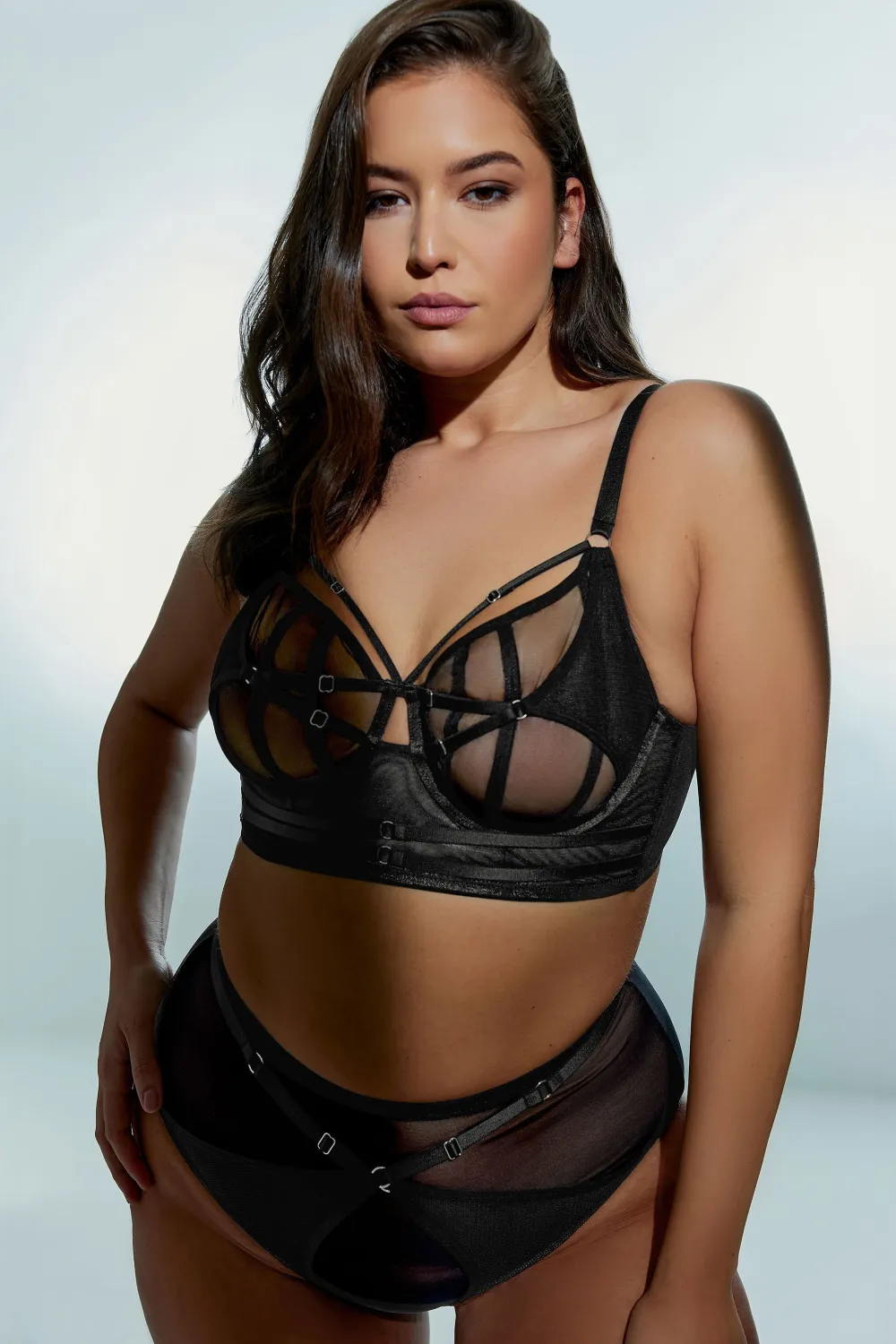 PLAYFUL PROMISES Eddie Black Mesh Crossover Balcony Bra