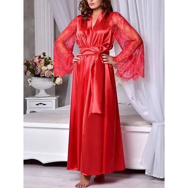 Women's Robe Bathrobe Nightgown Solid Simple Casual Comfort Xmas Home Christmas Daily Polyester Breathable V Wire Long Sleeve Fall Winter Black White