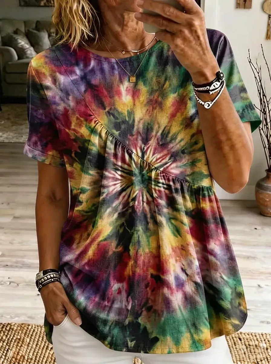Women's Nashville Music Tie-Dye Printed Tunic Top