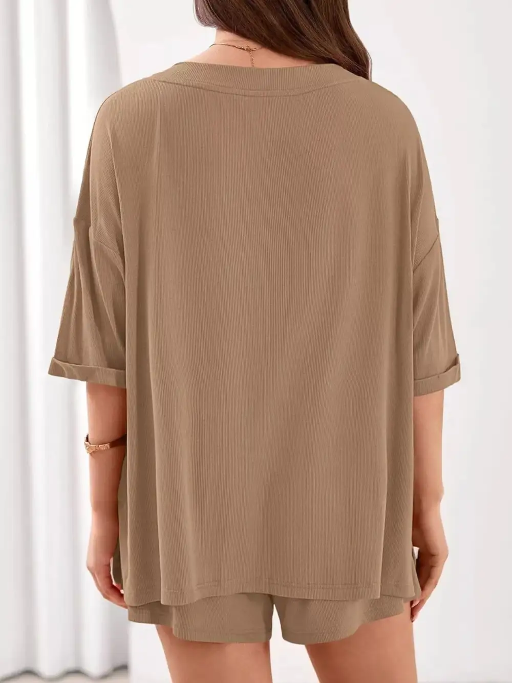Casual V Neck Top Shorts Set