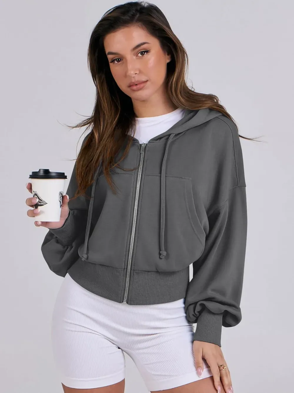 Women's Zip Up Hoodies Cropped Sweatshirts Full Zip Jackets Casual Fashion Fall Outfits Winter Clothes