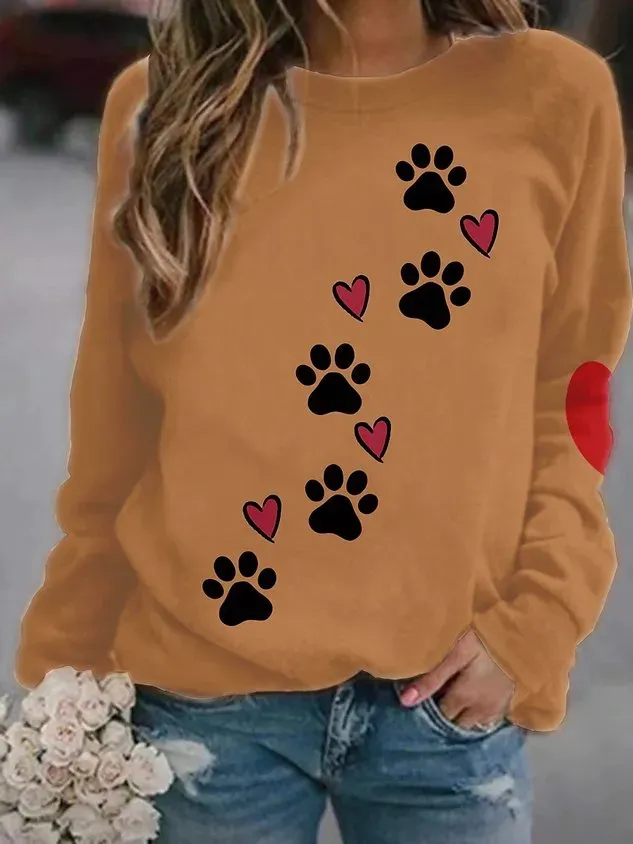 Crew Neck Dog Casual Sweatshirt