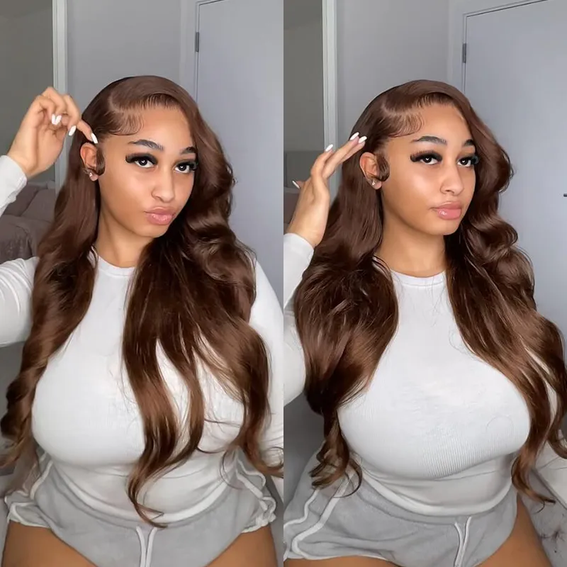 Fast Shipping #4 Chocolate Brown 13×6 Full Lace Body Wave Lace Front Wig