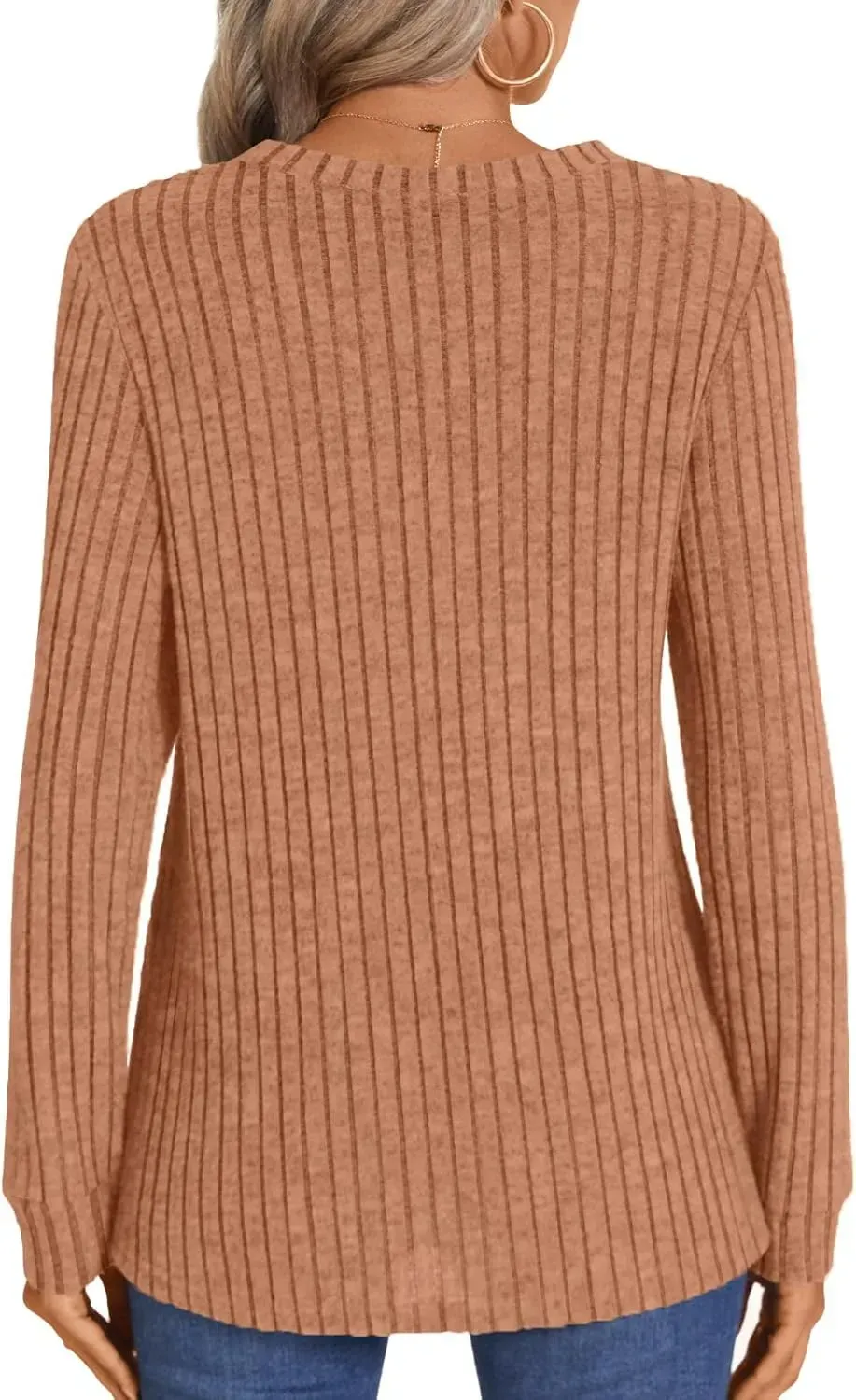 HOTGIFT Womens 2024 Fall Winter Tunic Tops Long Sleeve Casual T-Shirts Soft Comfy Stripe Blouse Lightweight