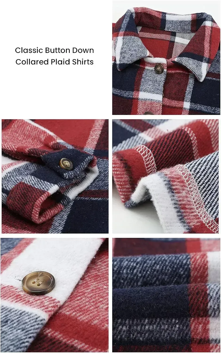 Women's 2023 Fall Clothes Plaid Shacket Jacket Long Sleeve Button Down Flannel Shirts Fashion Blouse