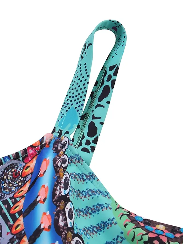 Women's Swimwear Tankini 2 Piece Normal Swimsuit 2 Piece Modest Swimwear Open Back Printing Color Block Blue Camisole Strap Bathing Suits New Vacation Fashion