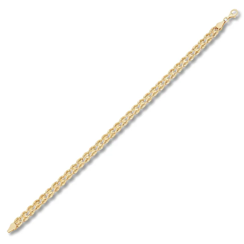 Hollow Double Rope Chain Bracelet 10K Yellow Gold 7.5