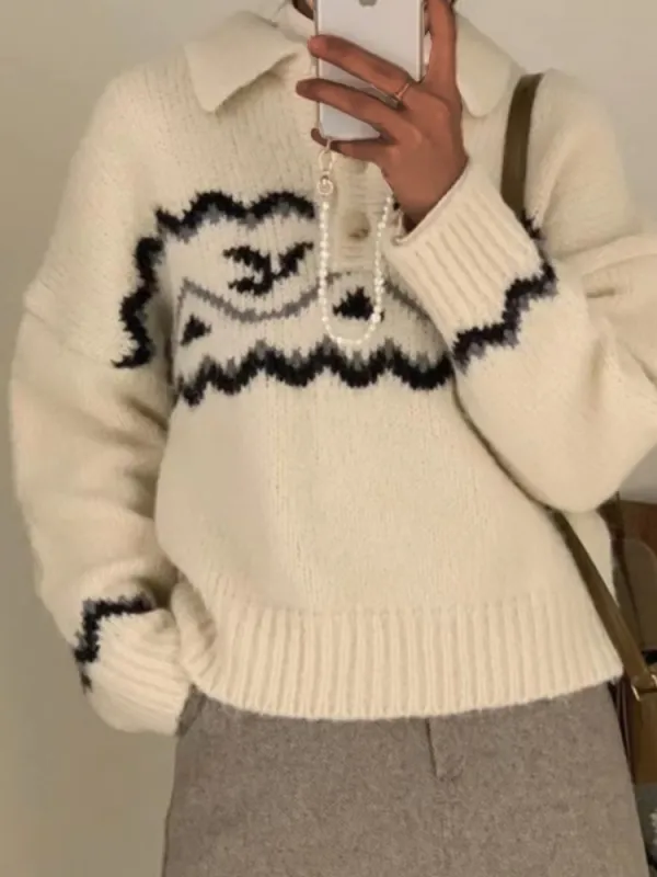 Vintage Icelandic Inspired Button Up Sweater