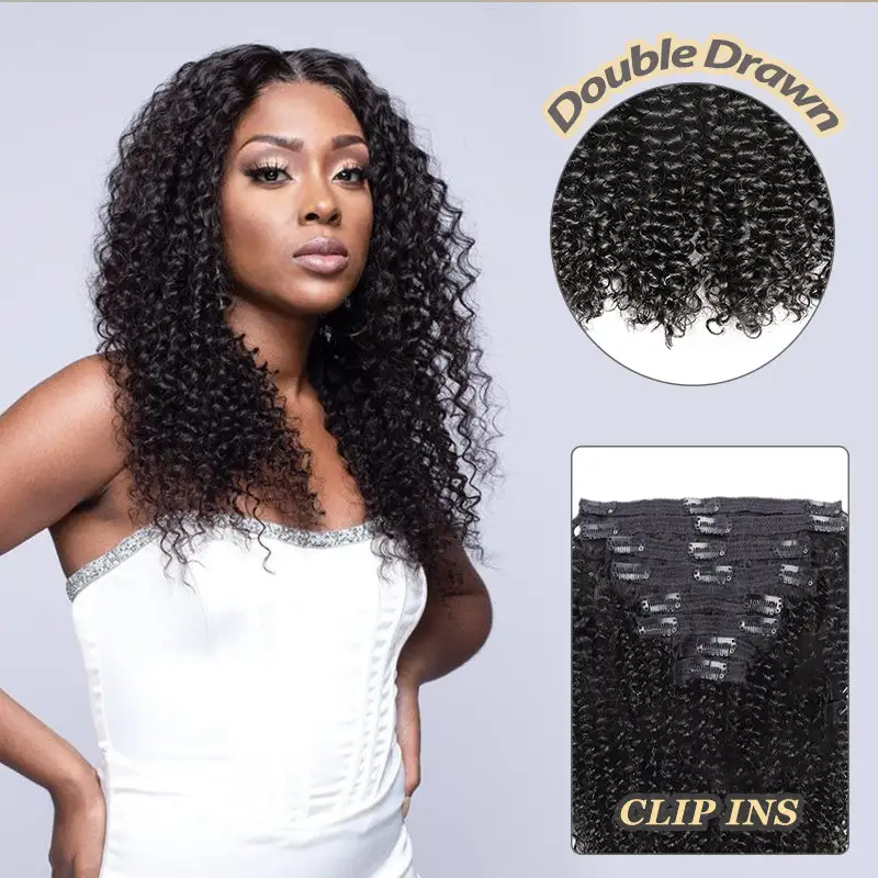 Double Drawn 3c/4a Curly Wave Clip In Hair Extensions Human Hair Clip Ins 120g 8pcs With 18 Clips