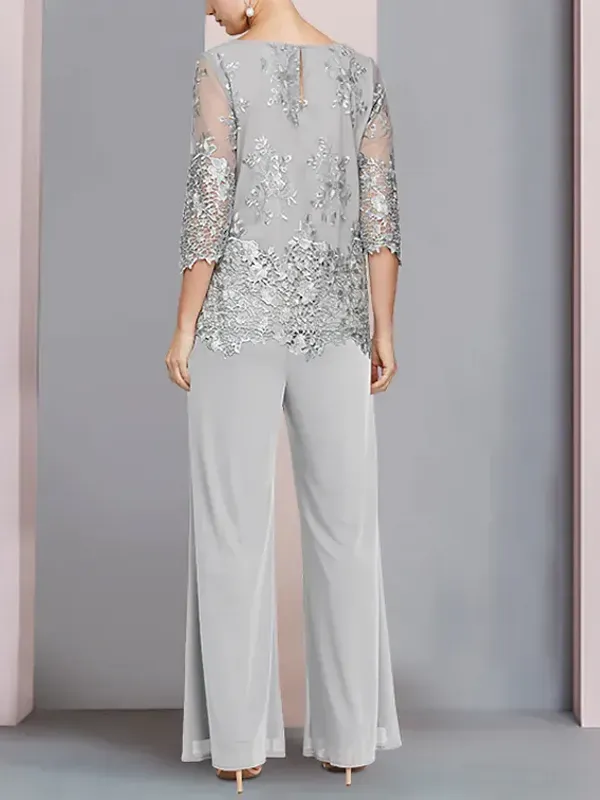 Round Neck Lace Top And Trousers Two-piece Suit