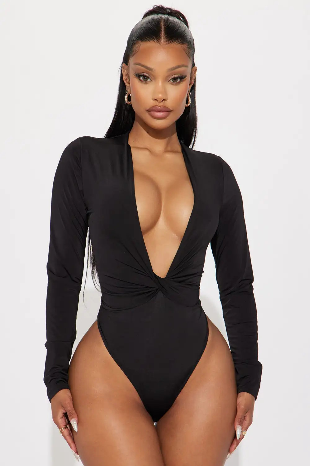 Lizette Twist Front Bodysuit - Black