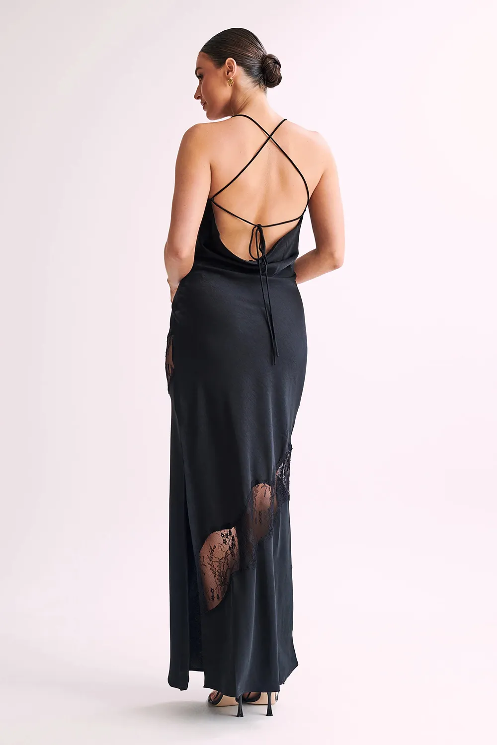 Lace Detail Satin Maxi Dress