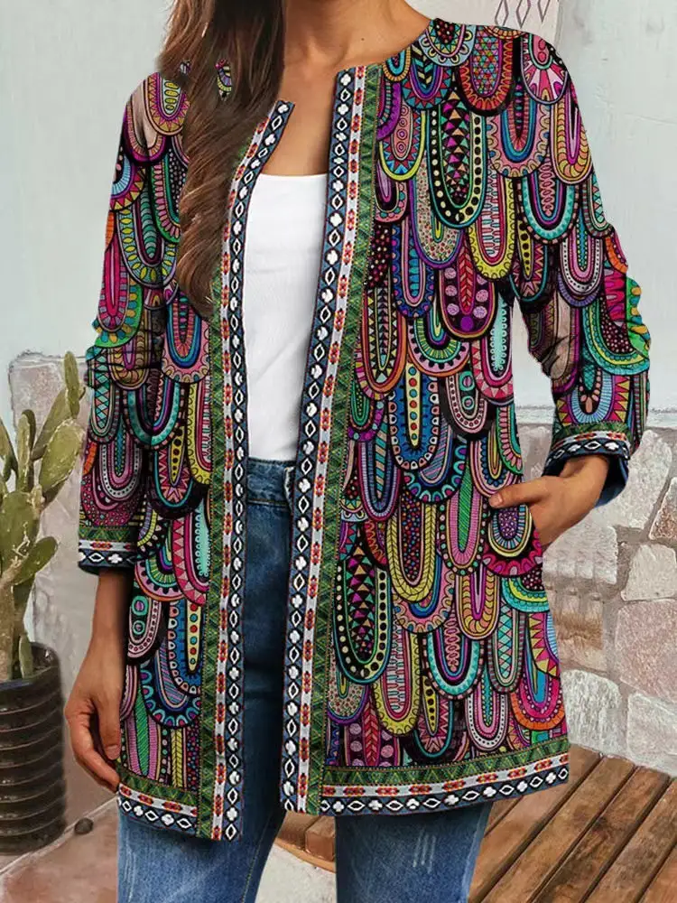 Printed Long Sleeve Coat Jacket Cardigan Women's Top