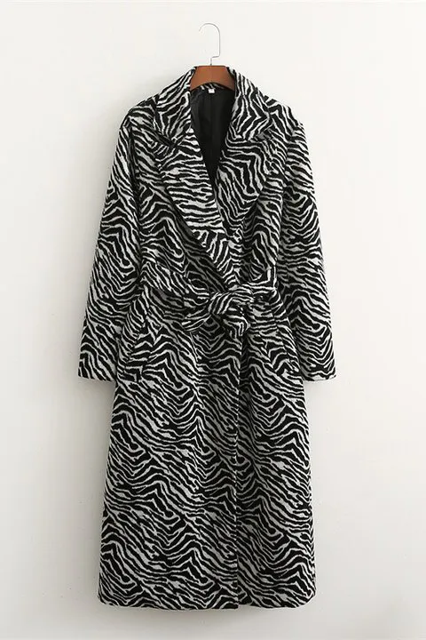 Zebra Front Tie Lapel Coat