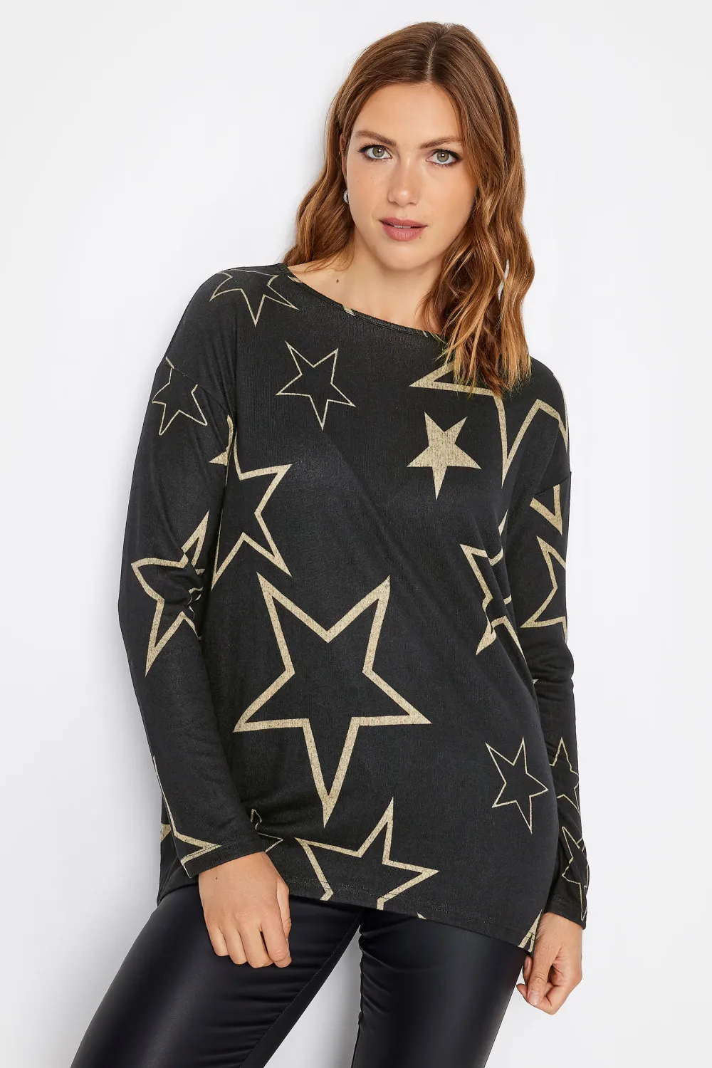 LTS Tall Black Star Print Drop Shoulder Jumper