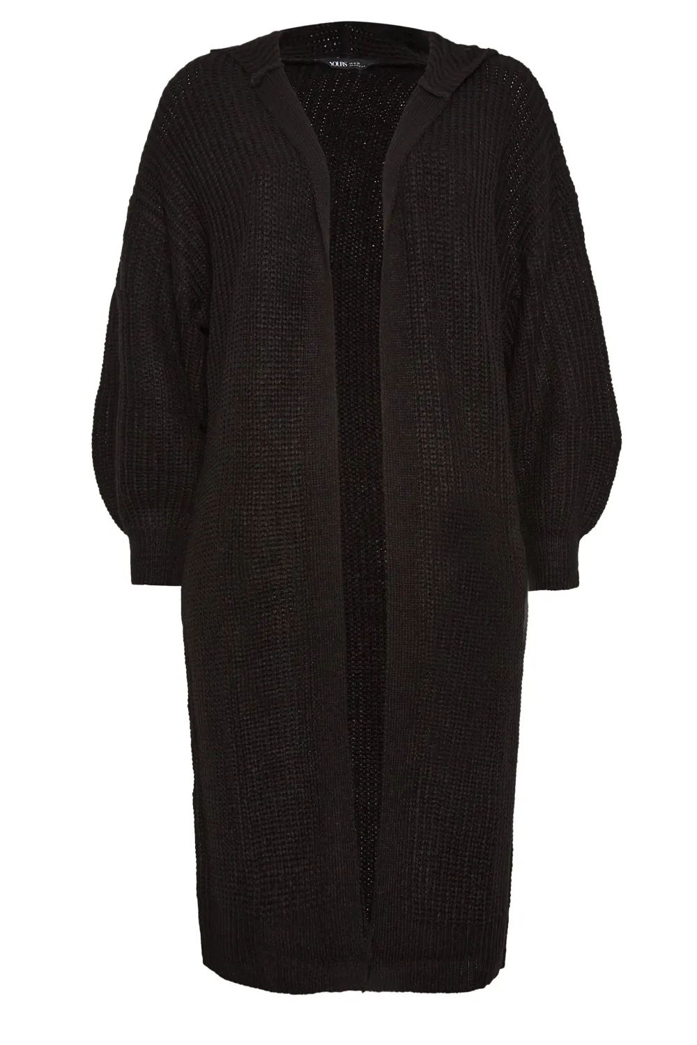 YOURS Curve Black Hooded Longline Cardigan