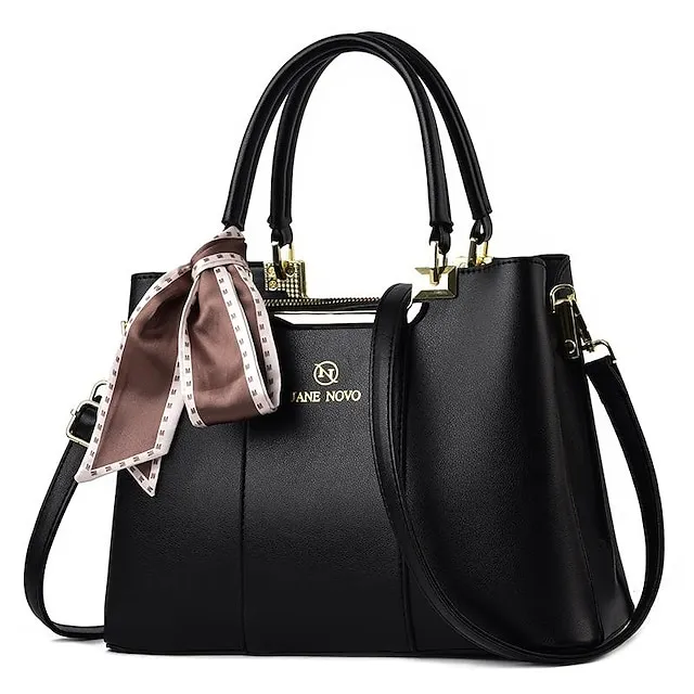 Women's Handbag PU Leather Shopping Daily Solid Color Black (khaki silk scarf) Wine red (red silk scarf) White (green silk scarf)