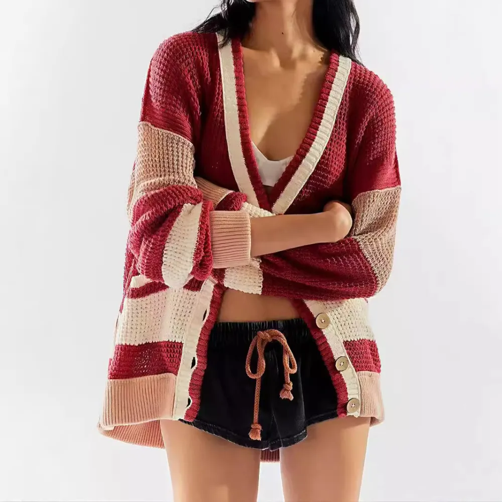 Deep V -neck Knitted Cardigan
