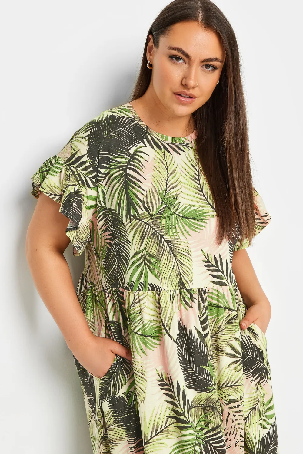 YOURS Curve Green Tropical Print Pure Cotton Midaxi Dress