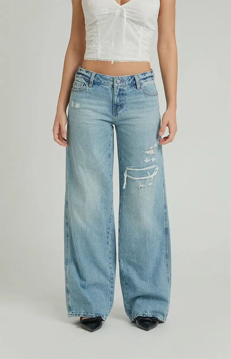 PacSun Casey Indigo Ripped Low Rise Baggy Jeans
