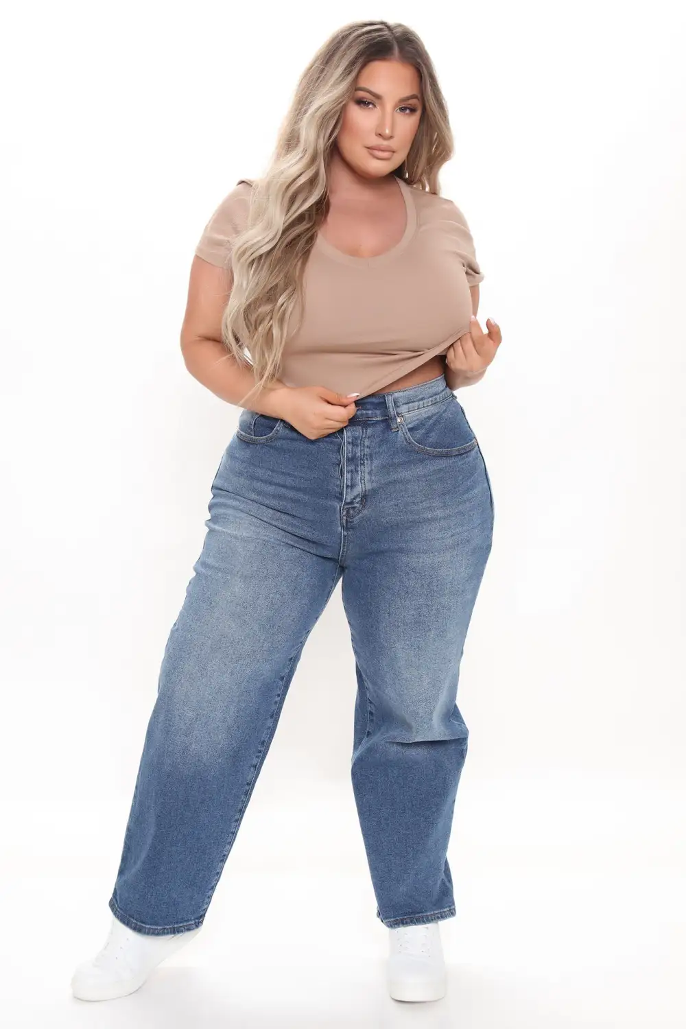 Carly V Neck Crop Tee - Mocha