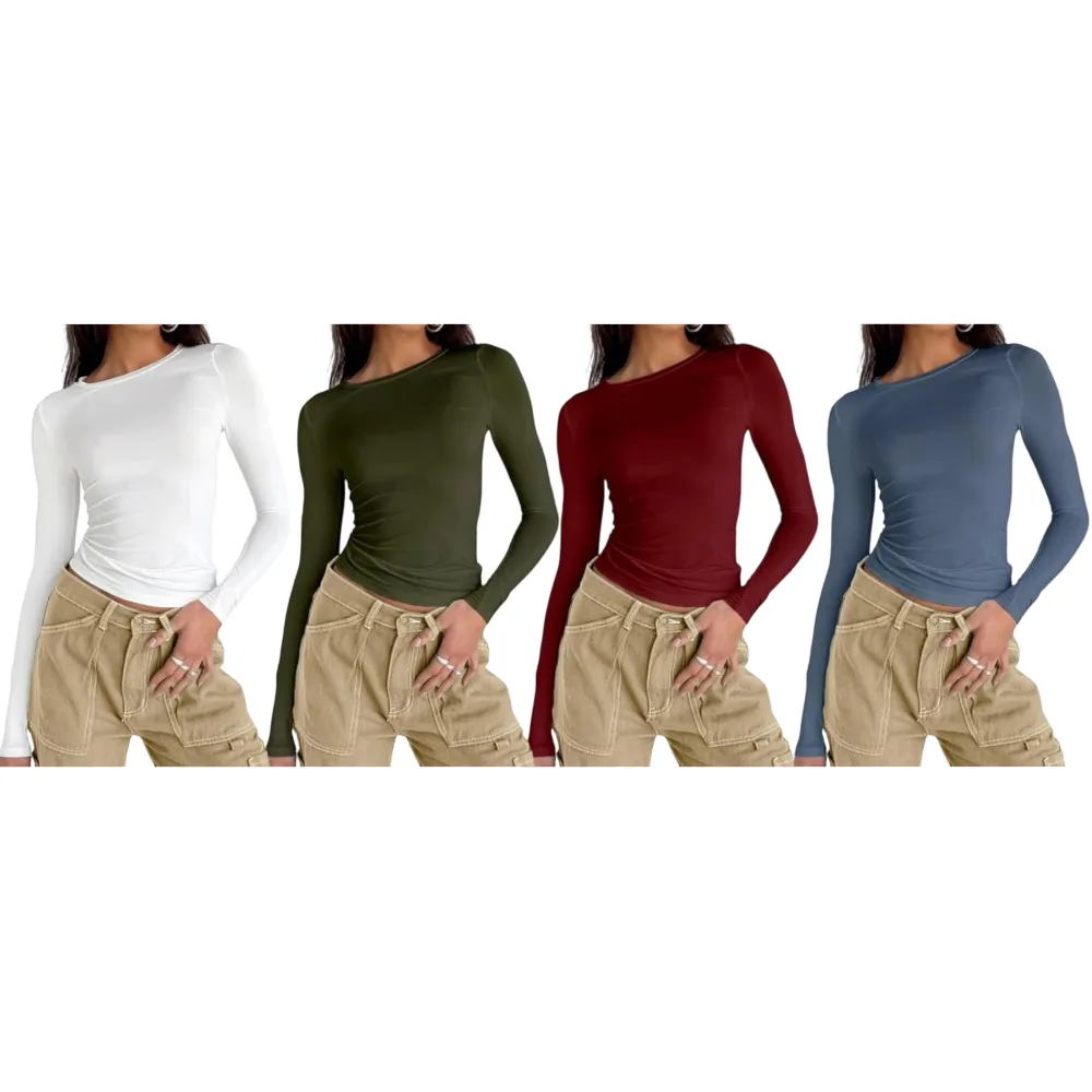 Women's Long Sleeve Shirts Basic Crop Tops