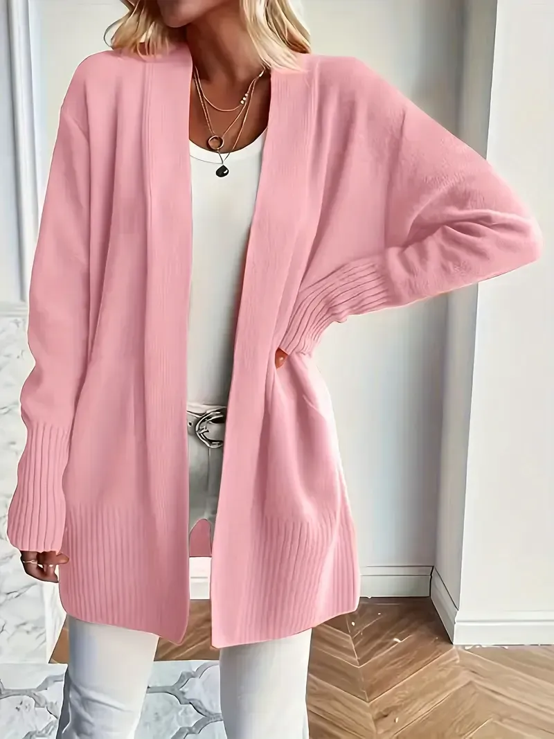 (Clearance Sale🔥)Casual Solid Open Front Loose Knit Cardigan With Pocket
