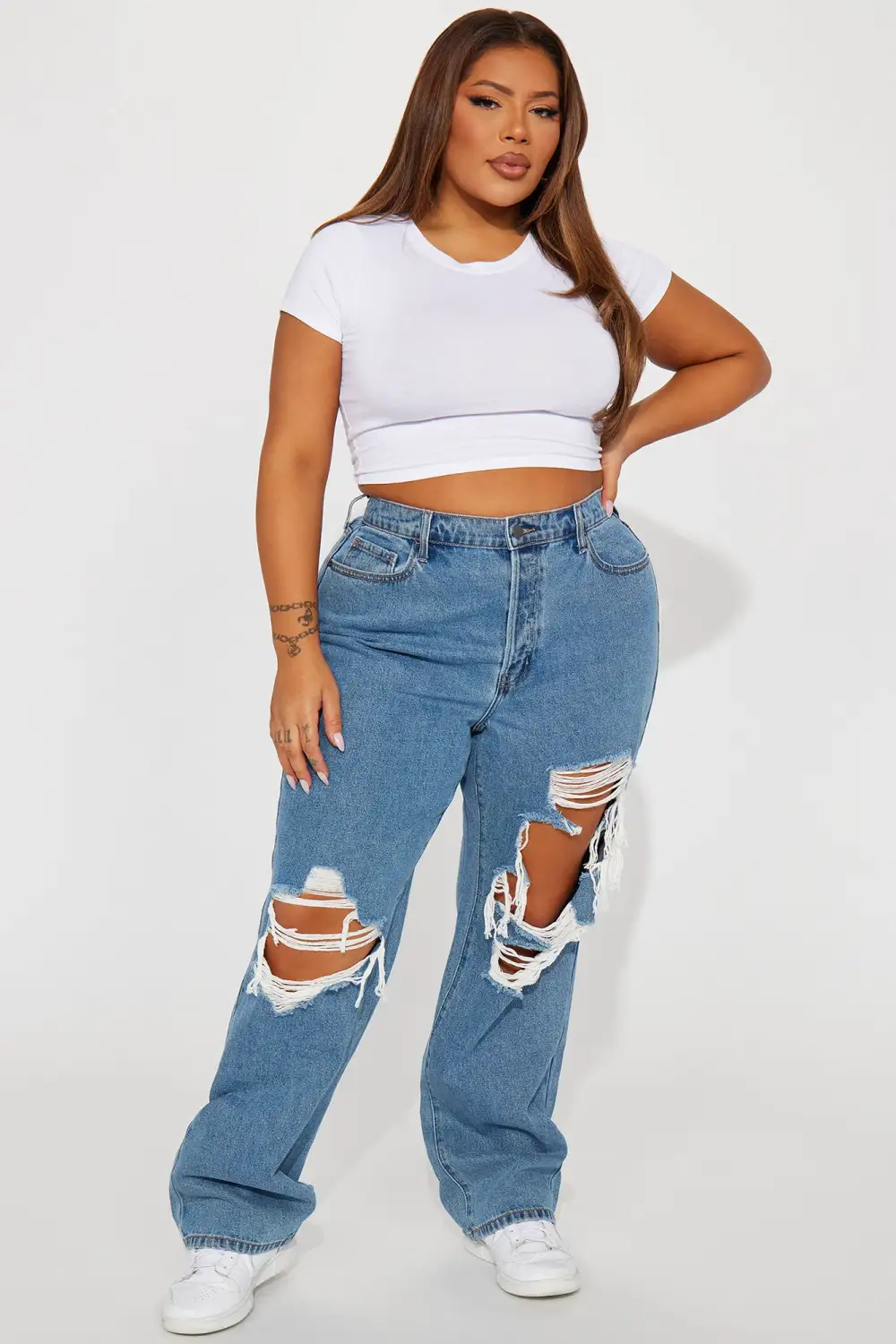 Drive You Crazy Ripped Non Stretch Straight Leg Jeans - Medium Wash