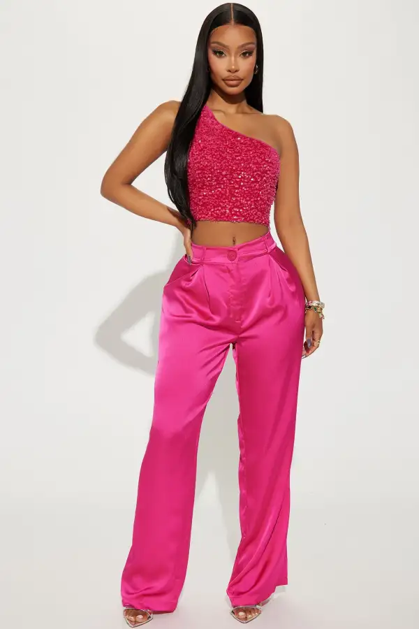Sophia Sequin One Shoulder Top - Hot Pink
