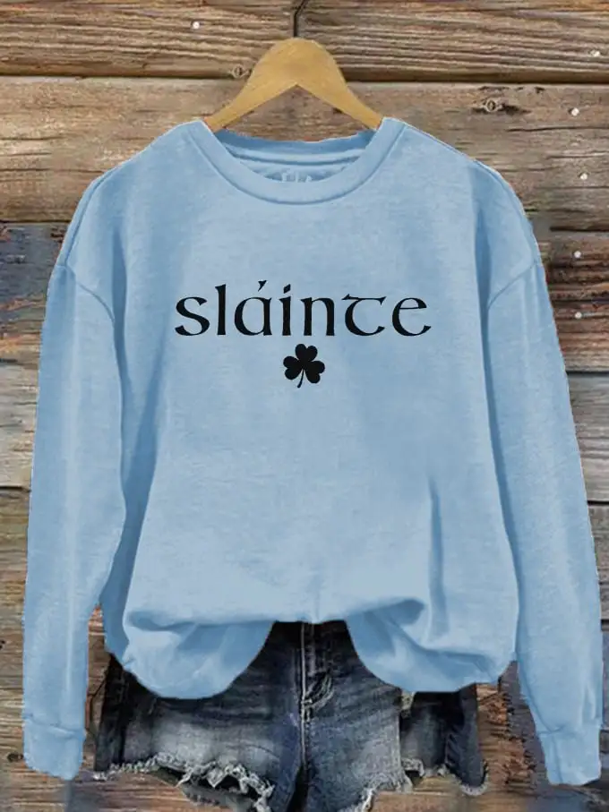 Women's Slainte St. Patrick's Day Print Crew Neck Sweatshirt