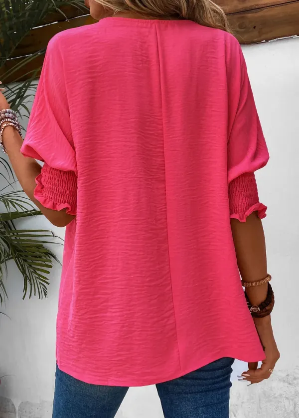 Hot Pink Smocked Half Sleeve T Shirt